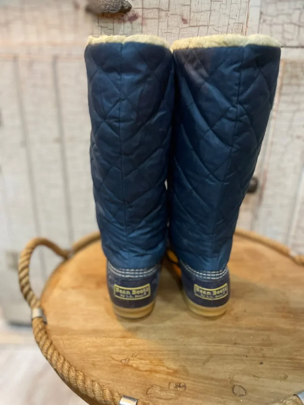 Vintage LL Bean Womens Quilted Duck Boots Blue Sherpa Lined Winter Boots 8 - Picture 5 of 9